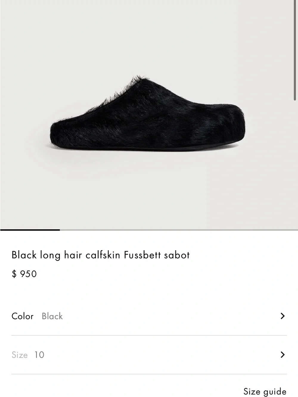 Marni Black Long Hair Calfskin Fussbett Sabot / Mules